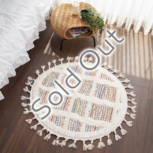 Barcelona Striped Windows 100 x 100 cm Round Zymta Winter Carpet - Cream / Yellow / Plum / Cherry