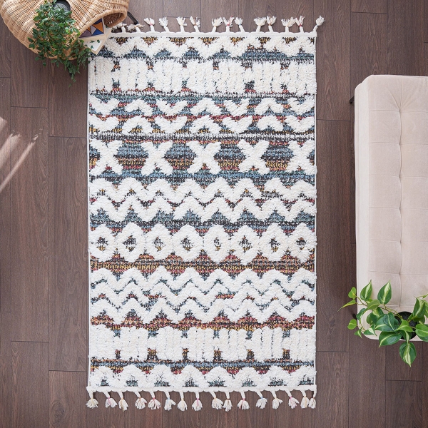 Barcelona Zigzag 80 x 150 cm Zymta Winter Carpet - Cream / Blue