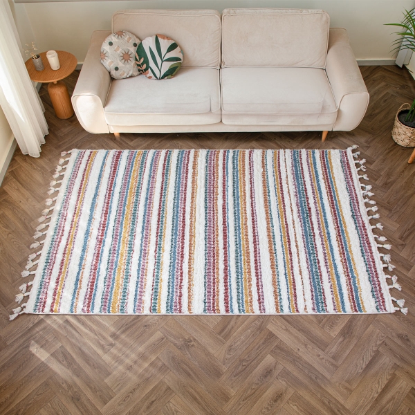 Barcelona Striped 150 x 230 cm Zymta Winter Carpet - Yellow / Cream