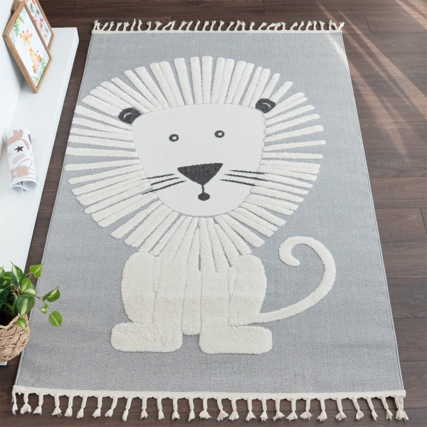 Katy Lion 80 x 150 cm Zymta Winter Carpet - Cream / Grey