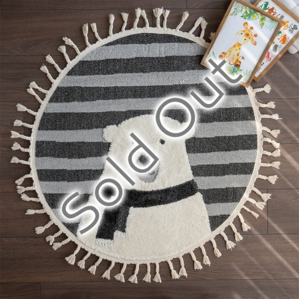 Katy Bear 60 x 60 cm Round Zymta Winter Carpet - Anthracite / Grey