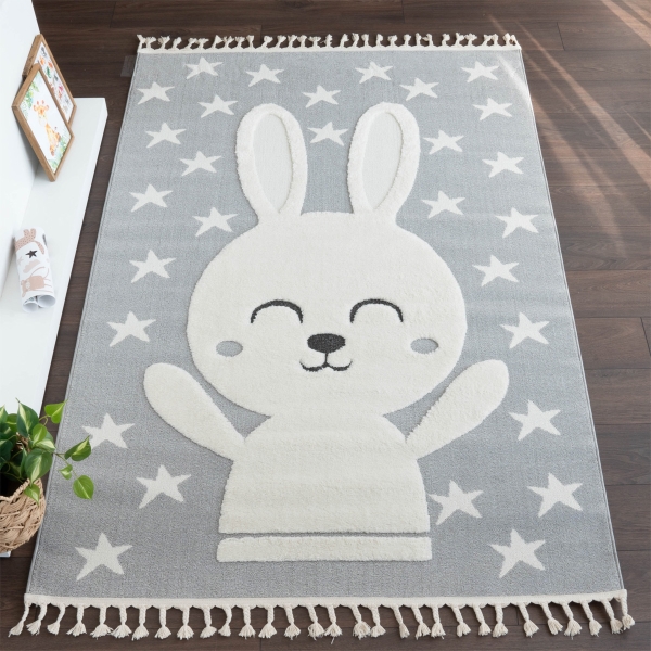 Katy Rabbit 80 x 150 cm Zymta Winter Carpet - Cream / Grey