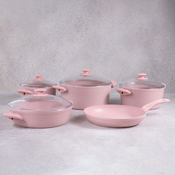 9 Pieces Wilma Cookware Set - Pink