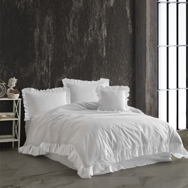 5 Pieces Callista Cotton Double Duvet Cover Set 200 x 220 cm - White