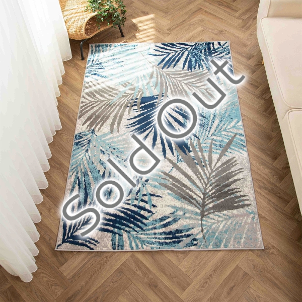 Eco Palm Leaves 80 x 300 cm Zymta Winter Carpet - Navy Blue / Grey / Blue / Ecru