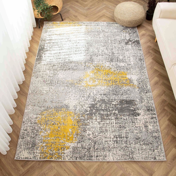 Eco Naru 80 x 300 cm Zymta Winter Carpet - Mustard / Grey / Ecru