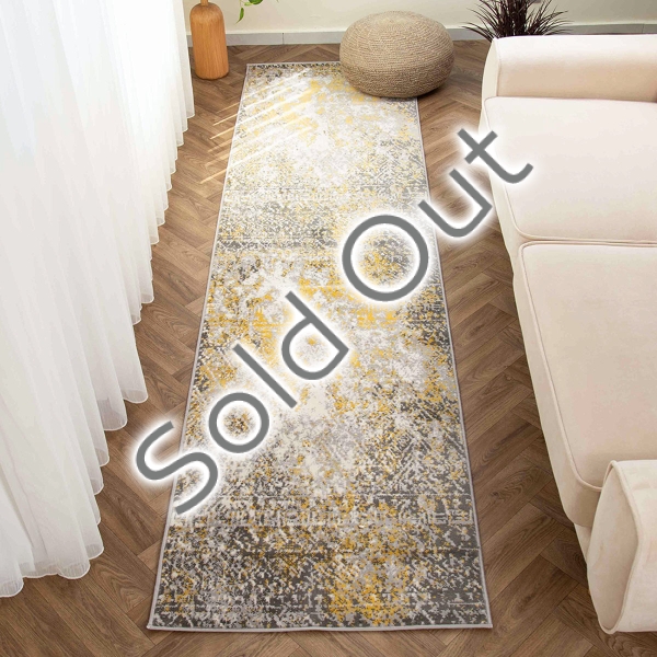 Eco Azelia 80 x 300 cm Zymta Winter Carpet - Yellow / Grey / Ecru / Dark Grey