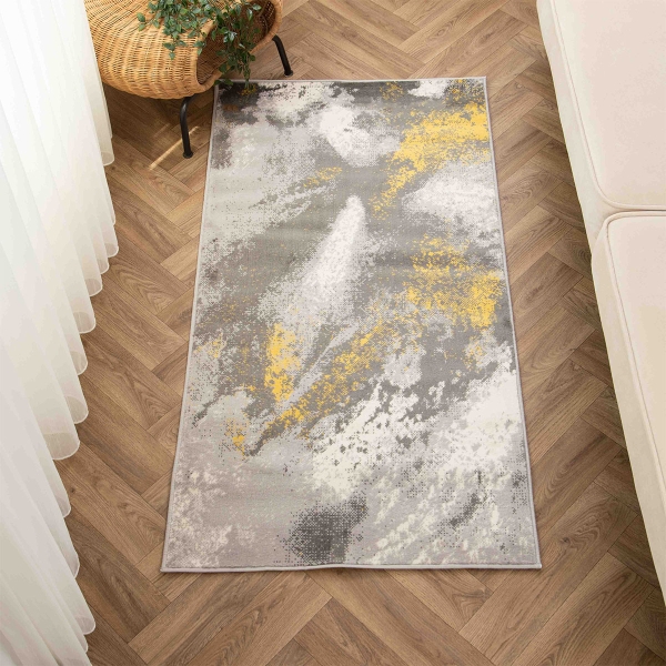 Eco Cabban 80 x 150 cm Zymta Winter Carpet - Dark Grey / Mustard / Ecru / Grey