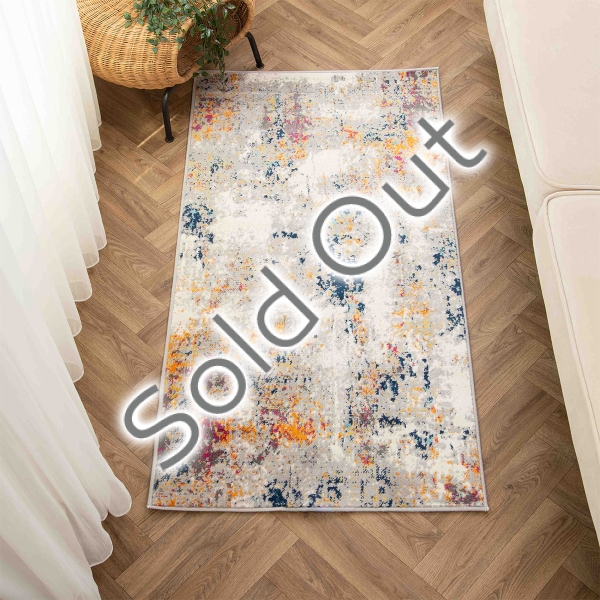 Eco Idina 80 x 150 cm Zymta Winter Carpet - Navy Blue / Orange / Ecru / Grey