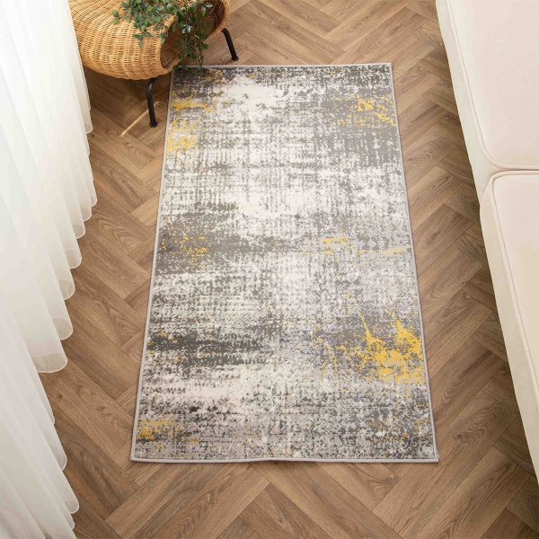 Eco Festiva 80 x 150 cm Zymta Winter Carpet - Mustard / Dark Grey / Ecru / Grey