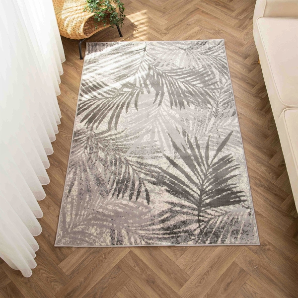 Eco Palm Leaves 80 x 150 cm Zymta Winter Carpet - Grey / Dark Grey / Ecru