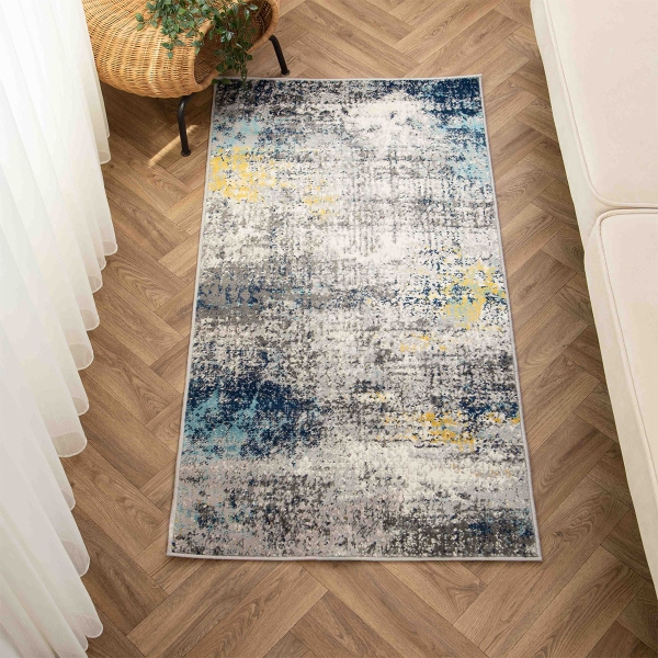 Eco Festiva 80 x 150 cm Zymta Winter Carpet - Navy Blue / Dark Grey / Yellow / Grey