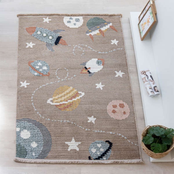 Comfy Space 80 x 150 cm Zymta Winter Carpet - Light Brown / Off White / Green / Salmon