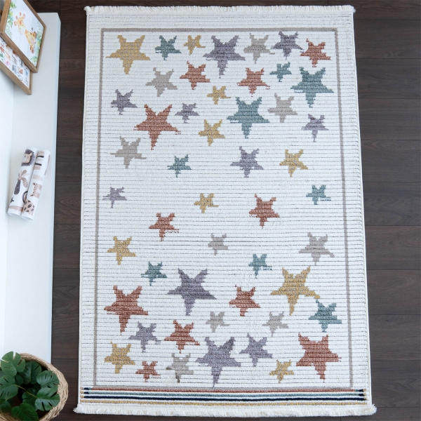 Comfy Stars 80 x 150 cm Zymta Winter Carpet - Dark yellow / Off White / Green / Brown