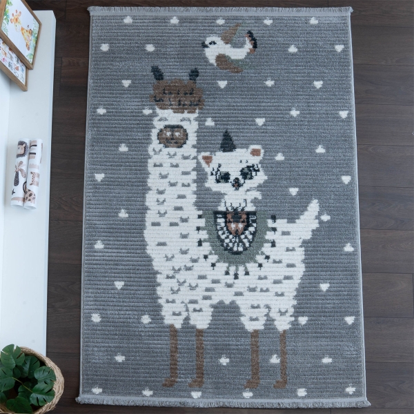 Comfy Lama 160 x 230 cm Zymta Winter Carpet - Grey / Off White / Green / Brown