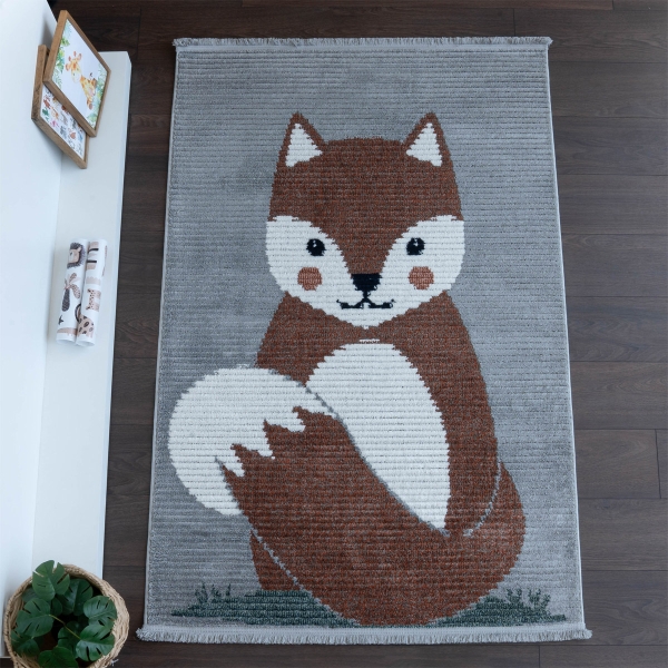 Comfy Fox 80 x 150 cm Zymta Winter Carpet - Terracotta / Grey / Off White / Green