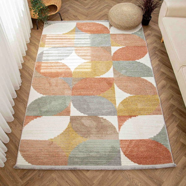 Comfy Bima 160 x 230 cm Zymta Winter Carpet - Salmon / Off White / Terracotta / Grey