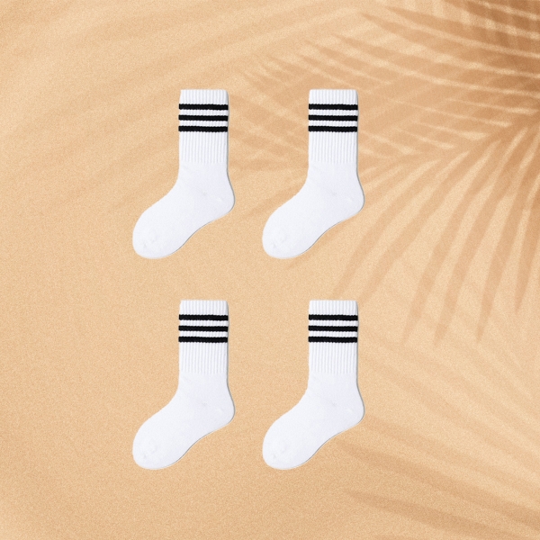 4 Pairs Striped Seasonal Children Socks 2 - 3 Years - White