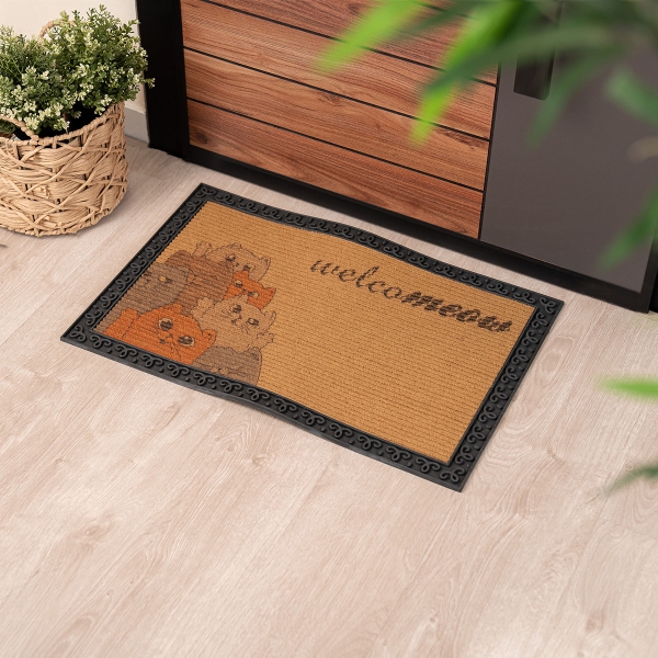 Welcomeow Zymta Border Doormat 45 x 75 cm - Brown / Black / Burnt Orange / Grey