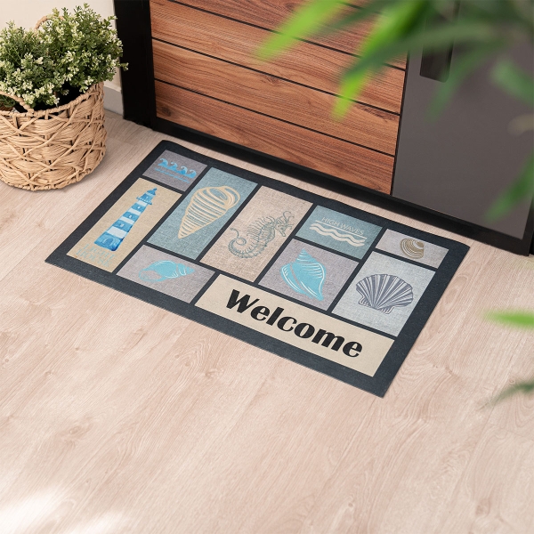 Welcome Marine Zymta Printed Doormat 45 x 75 cm - Dark Green / Turquoise / Blue / Beige