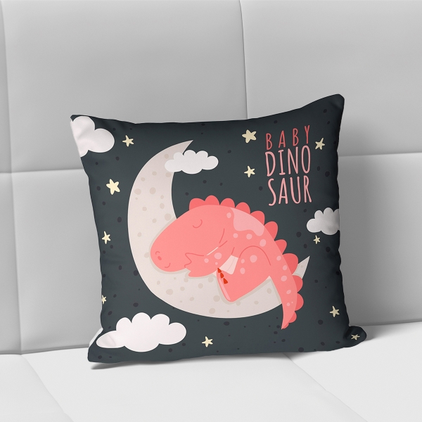 Cover Cushion Printed Dino 43 x 43 Cm - Black / Salmon / Cream