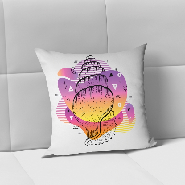 Cover Cushion Printed Sea Shell 43 x 43 Cm - Fuchsia / Yellow / Orange