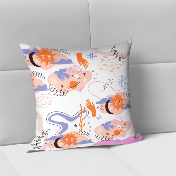 Cover Cushion Printed Pico 43 x 43 Cm - Ecru / Orange / Plum