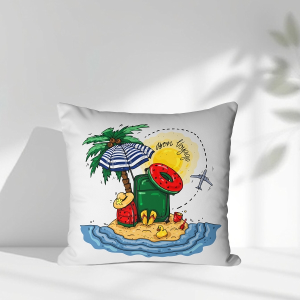 Cover Cushion Printed Bon Voyage 43 x 43 Cm - Blue / Green / Red / Yellow