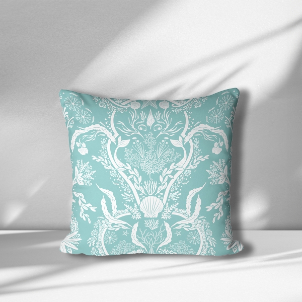 Cover Cushion Printed Seaweed 43 x 43 Cm - Mint / White 