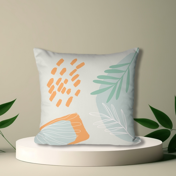 Cover Cushion Printed Foliage 43 x 43 Cm - Mint / Orange / White