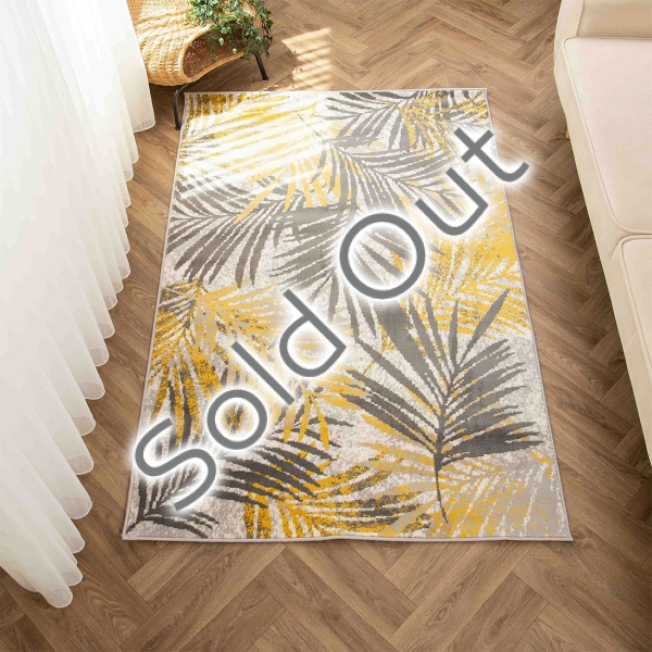 Eco Palm Leaves 200 x 300 cm Zymta Winter Carpet - Yellow / Dark Grey / Grey / Ecru