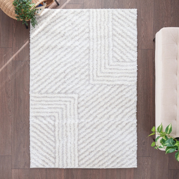 Bella Diagon 120 x 180 cm Zymta Winter Carpet - Cream / Light Grey