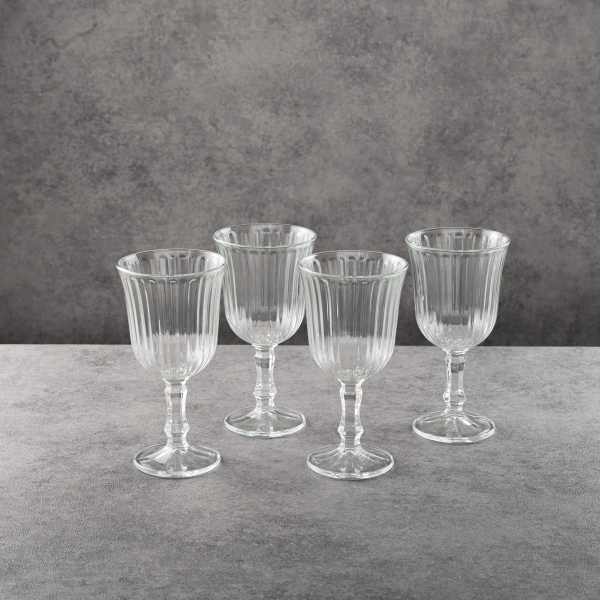 4 Pieces Line Glass Cup 240 cc - Transparent