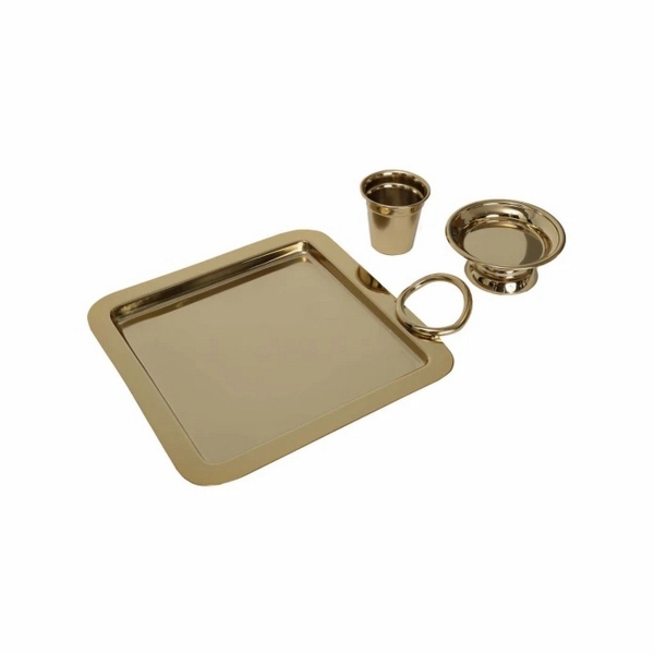 3 Pieces Cora Coffee Catering Tray Set 28 x 22 + 10 + 7 cm - Gold