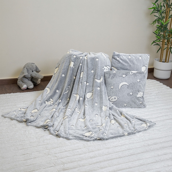 3 Pieces Glow-In-The-Dark Space Blanket Set 150 x 200 cm - Grey