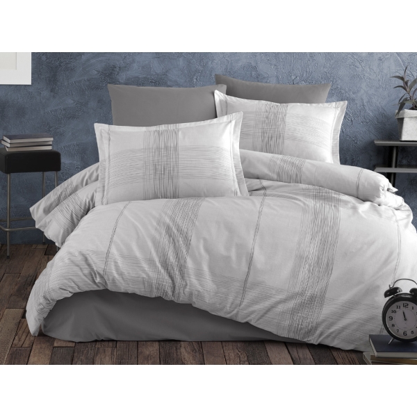 4 Pieces Karin Cotton King Size Duvet Cover Set 220 x 240 cm - Grey / Light Grey