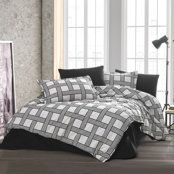 3 Pieces Magro Cotton Single Duvet Cover Set 160 x 220 cm - Black / White / Grey