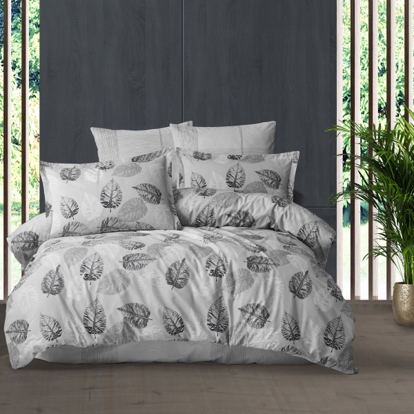 4 Pieces Alm Cotton King Size Duvet Cover Set 220 x 240 cm - Grey / Black / White