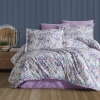 4 Pieces Diso Cotton King Size Duvet Cover Set 220 x 240 cm - Lilac / Green / White