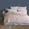 4 Pieces Maze Cotton King Size Duvet Cover Set 220 x 240 cm - Mustard / Off White / Purple / Fuchsia