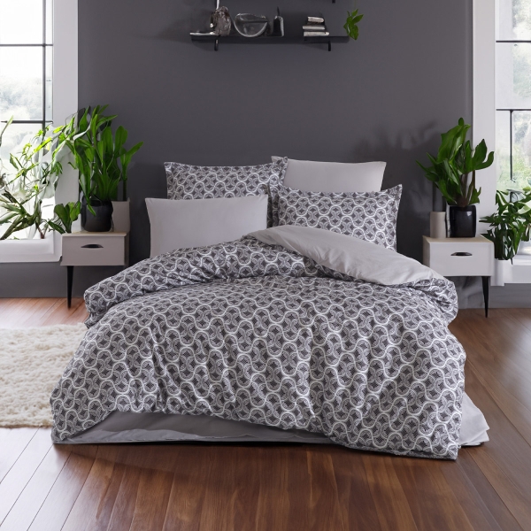 3 Pieces Ladin Cotton Single Duvet Cover Set 160 x 220 cm - Black / Grey / Off White