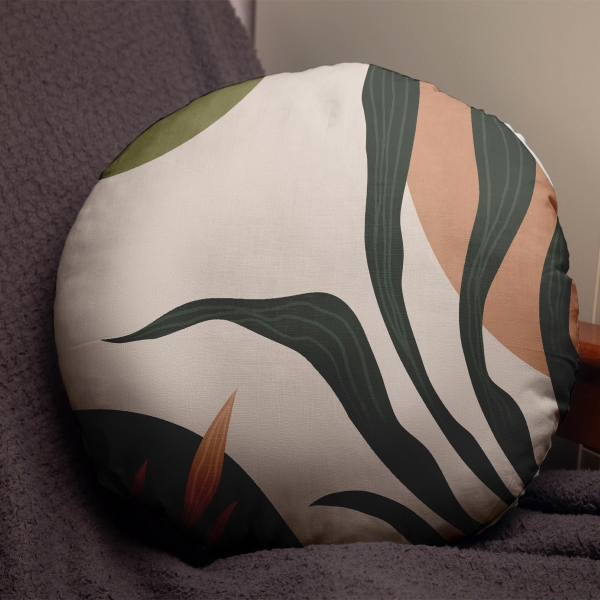 Leafy Cotton Filled Cushion 43 x 43 cm - Green / Beige / Light Brown / Dark Green