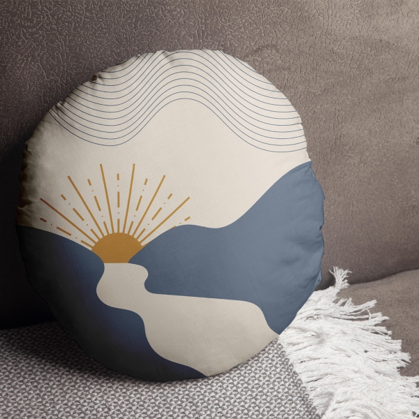 Mornlight Magic Printing Cotton Filled Cushion 43 x 43 cm - Beige / Petrol Blue / Mustard