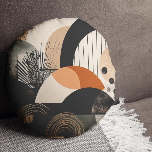 Decorative Printing Cotton Filled Cushion 43 x 43 cm - Beige / Dark Green / Burnt Orange