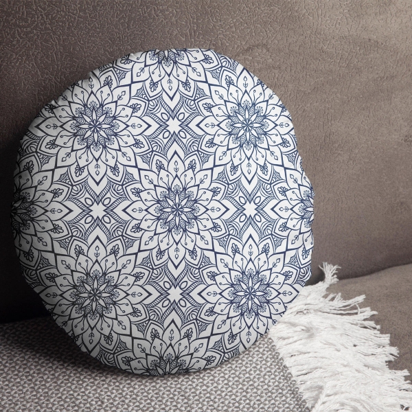 Floral Elegance Printing Cotton Filled Cushion 43 x 43 cm - White / Navy Blue