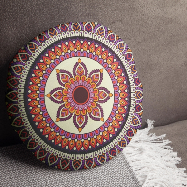 Flower Palette Printing Cotton Filled Cushion 43 x 43 cm - Purple / Orange / Beige