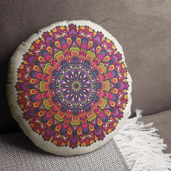 Flower Motifs Cotton Filled Cushion 43 x 43 cm - Purple / Orange / Ecru / Fuchsia