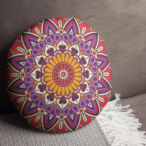 Petal Patterns Cotton Filled Cushion 43 x 43 cm - Purple / Mustard / Red / Beige