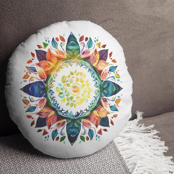 Cheerful Decor Cotton Filled Cushion 43 x 43 cm - Green / White / Orange / Yellow