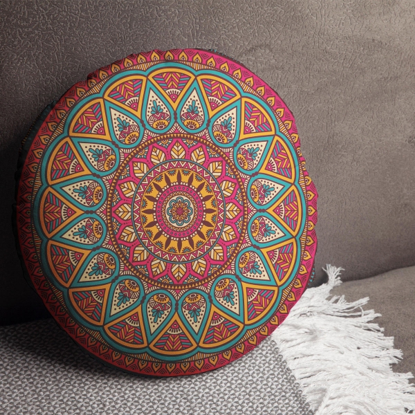 Posi Décor Cotton Filled Cushion 43 x 43 cm - Turquoise / Fuchsia / Mustard / Beige